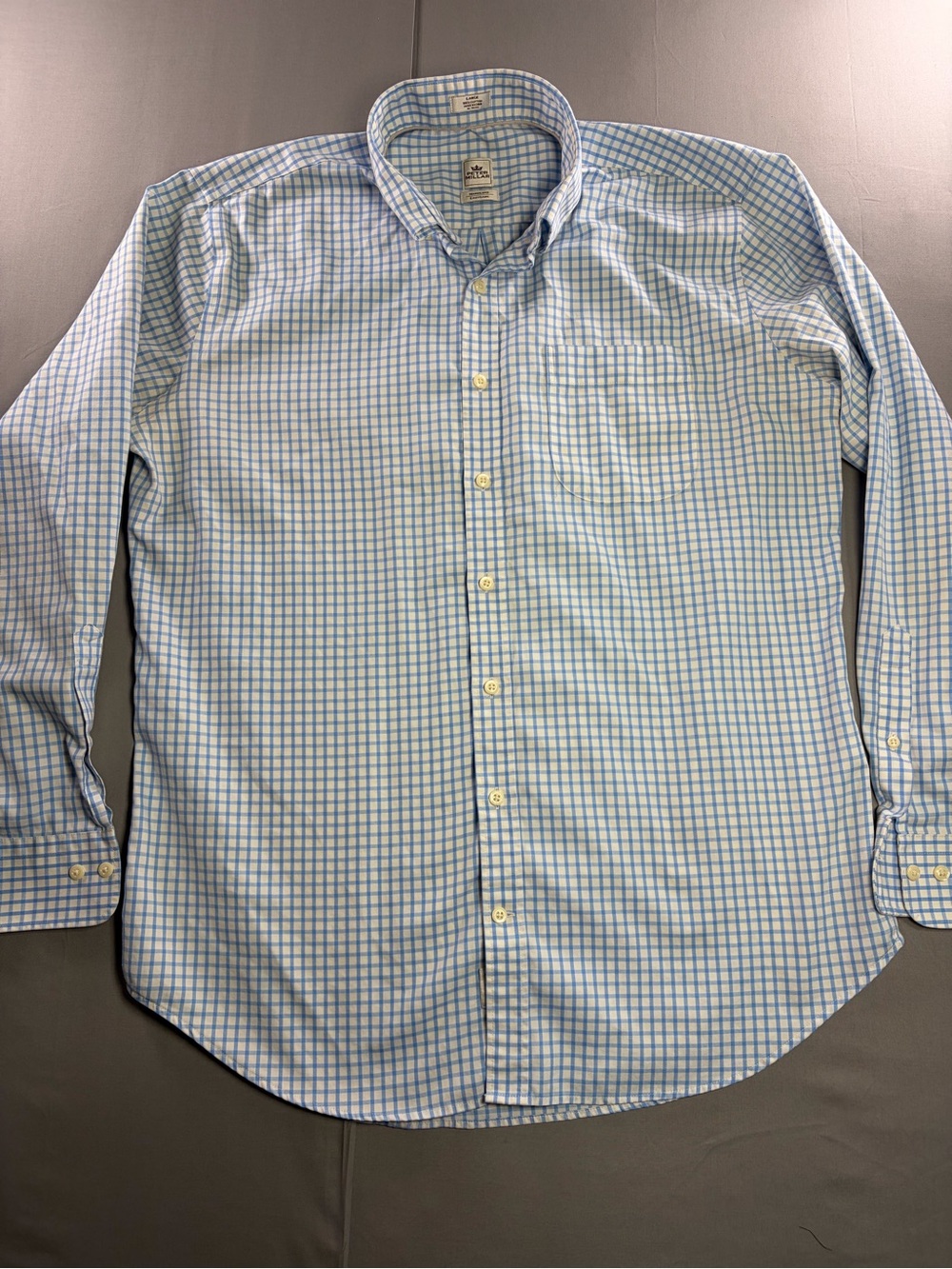 Peter Millar Light Blue & White Checked Button-Down Dress Shirt